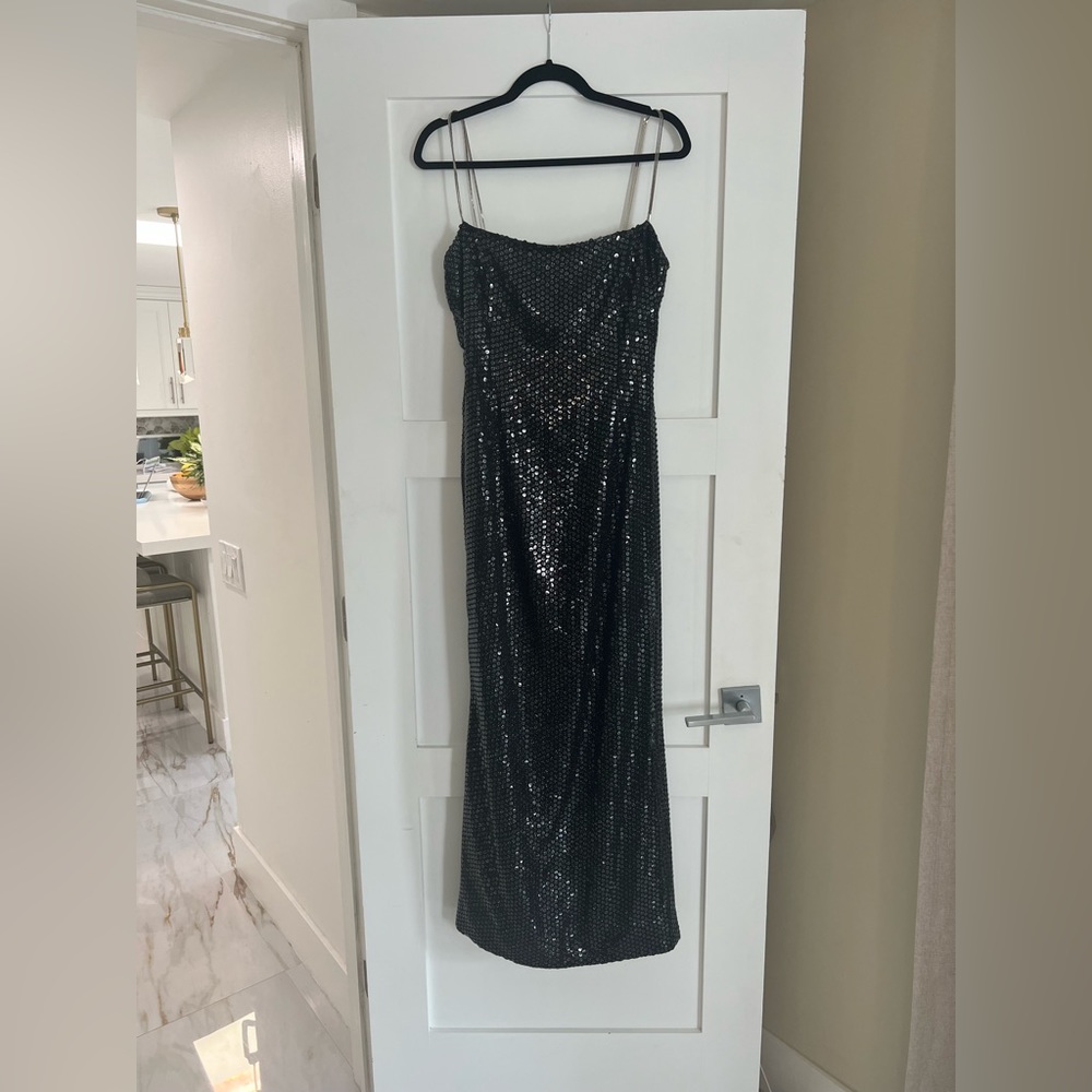 Vintage Black Sequin Escada Dress with Silver Beaded Straps